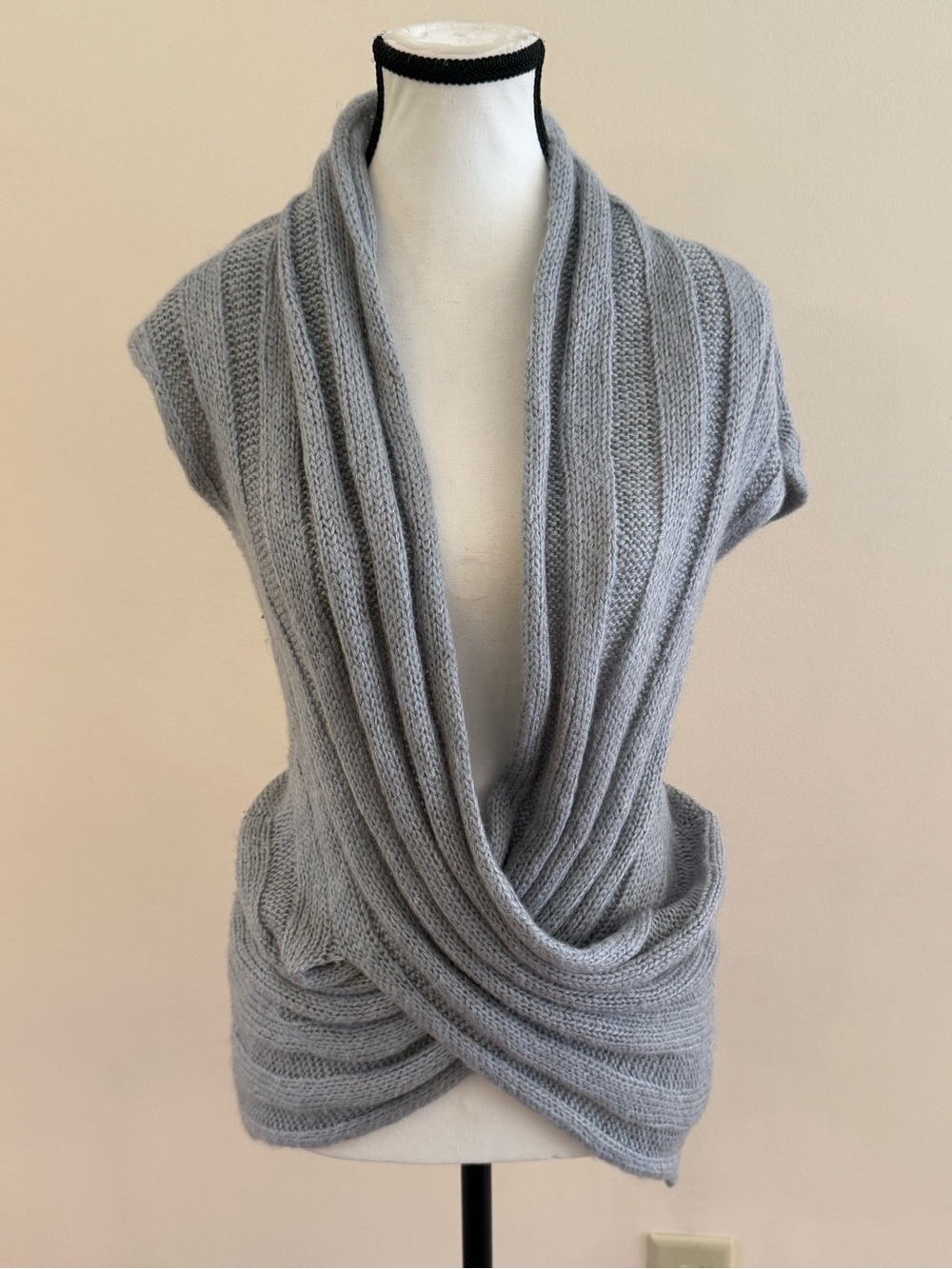 Gray Draped Rib Knit Women's Sweater size Large